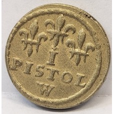 FRANCE 1643 - 1715 . ONE 1 PISTOL TOKEN JETON . ERROR . OFF CENTRE MIS-STRIKE